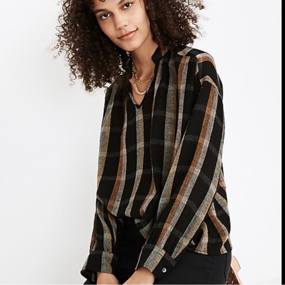 Madewell Highroad Popover Shirt in Lessing Plaid black with an white size M - Picture 14 of 14